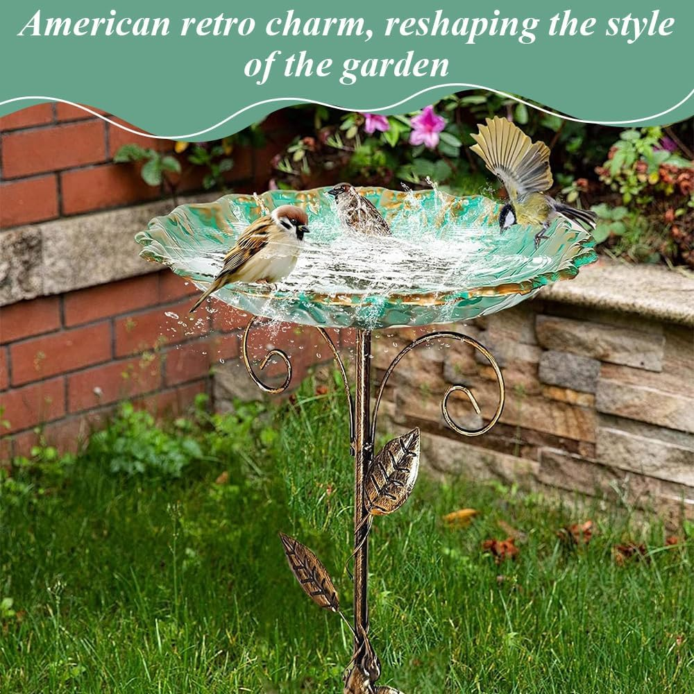 Outdoor Garden Bird Bath,Bird Feeding Basin,Standing Garden Decoration,Metal Avian Feeder Bowl,Detachable Birdie Feeder for Yard Lawn Decor image number 5