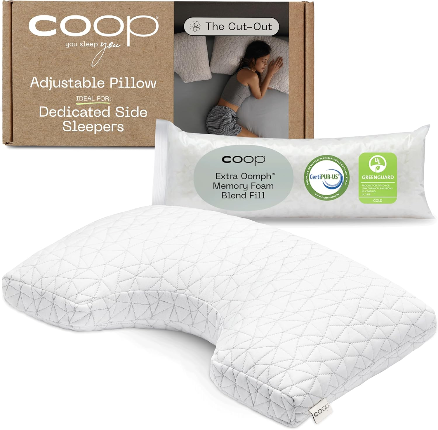 Coop Home Goods Crescent Back and Side Sleeper Pillow - Pillow for Neck and Shoulder Pain Relief, Memory Foam Pillow, Bed Pillow for Sleeping, Pillow for Side Sleepers and Back Sleepers (Queen Size)