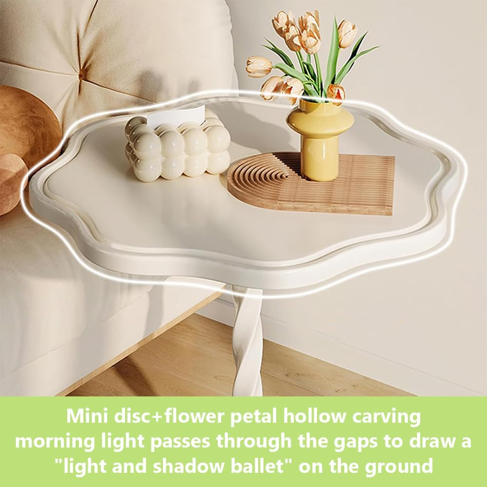 Upgraded Spiral Column Small round Table, Creative Small Tea Stage, Warm White Flower Side Desk, Durable and Stylish Bedside Station, for Living Room/Bedroom image number 6