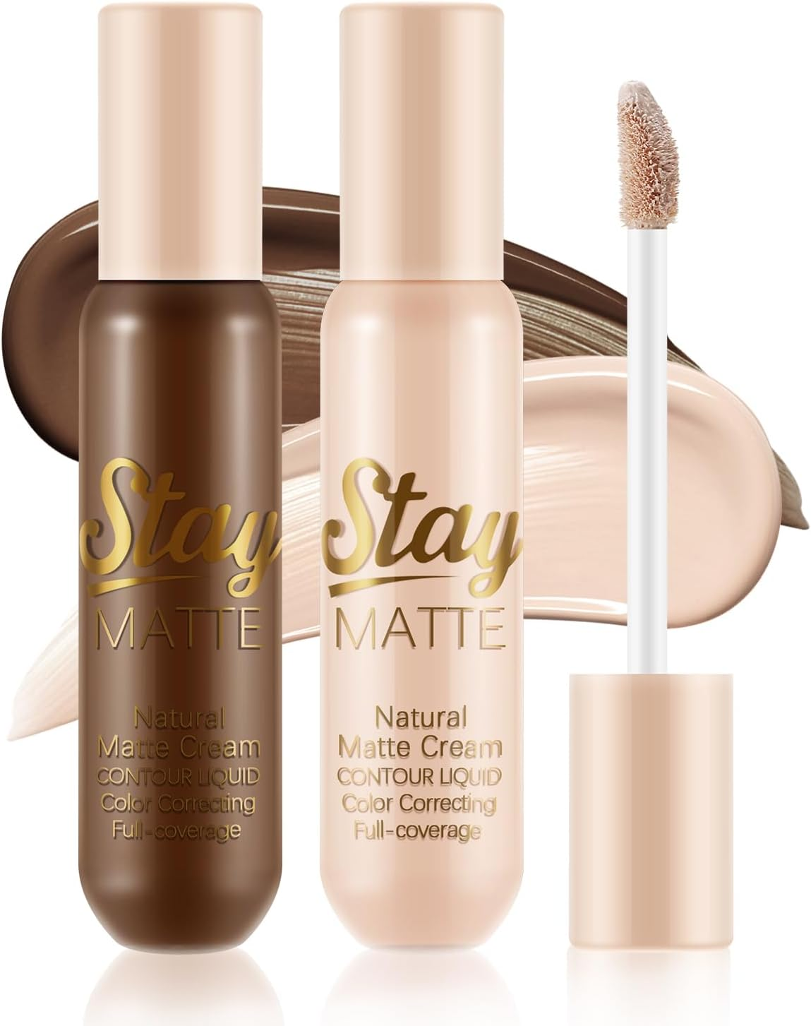 Apooliy 2Pcs Cream Contour Highlighter Sticks，Matte Face Shaping & Contouring Stick，Full Coverage，Highlighters & Luminizers，Waterproof Bronzer Stick