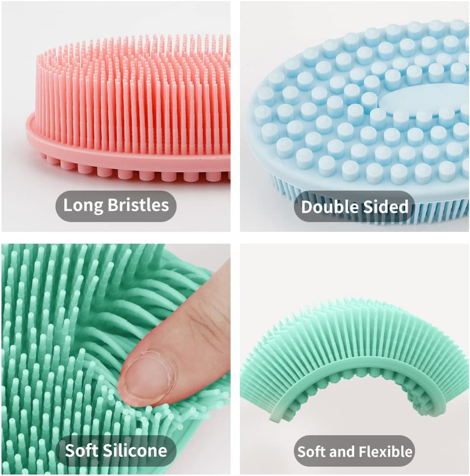 3 Pack Silicone Body Scrubber, Soft Silicone Loofah Exfoliating Body Scrubber, Silicone Body Brush Bath Shower Scrubber for Body, 2 in 1 Bath and Shampoo Wash Brush for Skin Exfoliation Men Women