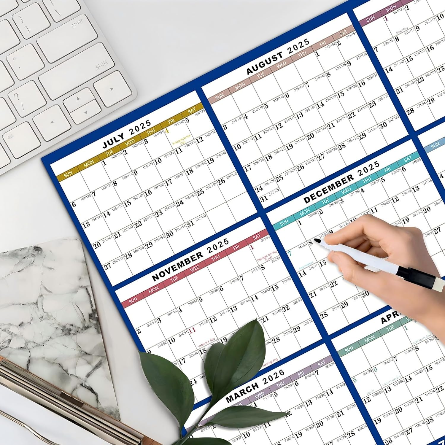 2025-2026 Wall Calendar Large, 58 X 88 Cm - Runs from July 2025 until June 2026, Wet & Dry Erasable Laminated 12 Month Planner, Reversible, Horizontal/Vertical, 2 Erasable Pens & Double-Sided Adhesive image number 5