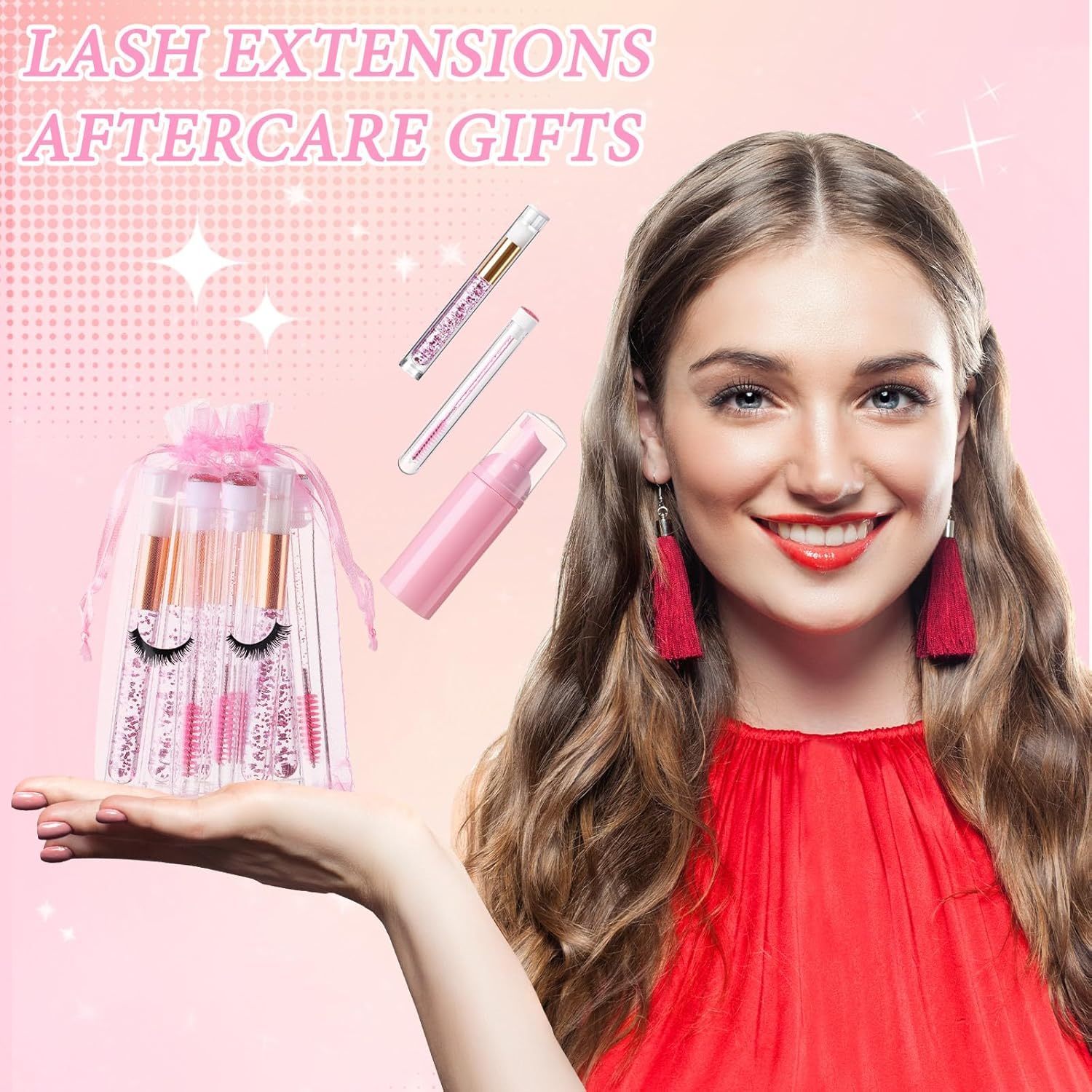 Zhehao 80 Pcs Lash Shampoo Bottle Brushes Kit 20 Foam Pump Dispensers 20 Lash Shampoo Brushes 20 Eyelash Aftercare Bag 20 Cleaning Pipes, Eyelash Extension Supplies(Pink) image number 1