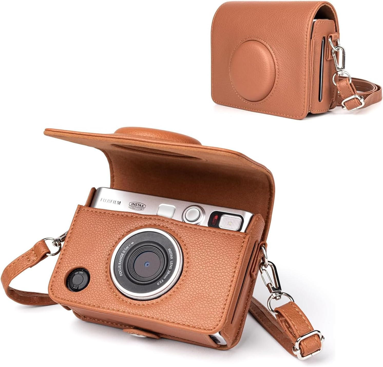 JOWILIN Case for Fuji Instax Mini EVO, Vintage Camera Case with Adjustable and Detachable Shoulder Strap, Mini Lychee Texture Leather Bag with Magnetic Flip Cover for Fujifilm Instax EVO (Brown) image number 4