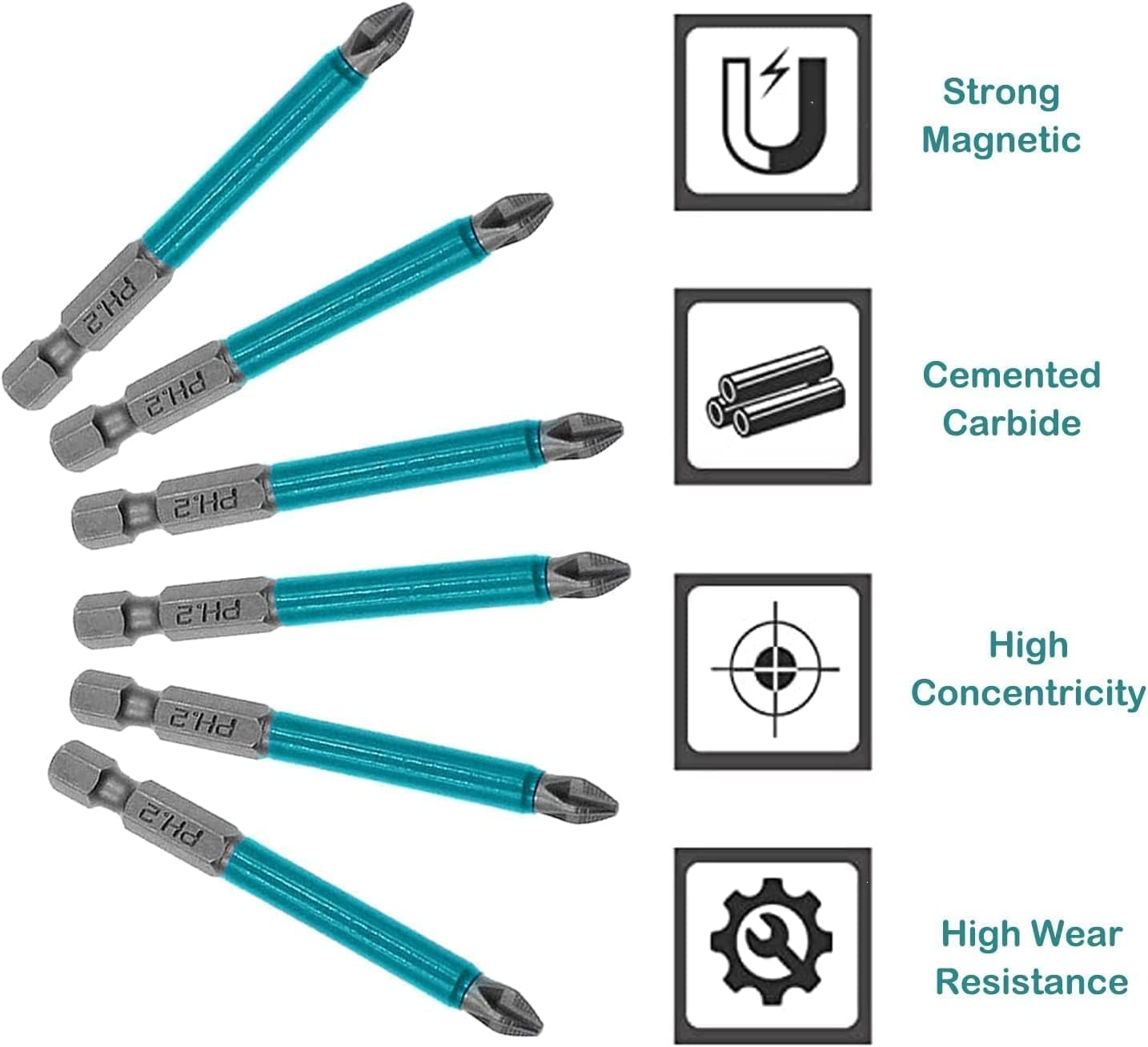 KEWAYO 10Pcs Magnetic Phillips Head Screwdriver Bit Set, PH2, 1/4 Inch Hex Shank, Anti-Slip, 70Mm Length image number 2