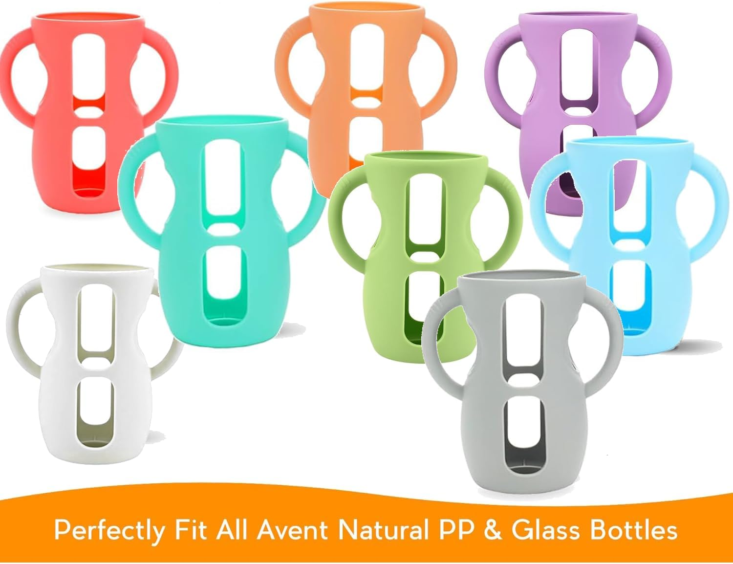 3-Pack Avent Glass Bottle Silicone Sleeve with Handles, Bpa-Free Drop-Resistant Baby Bottle Sleeves, Compatible with Philips Avent Natural Glass Baby Bottles (Bright Blue+Grey+Blue, 240Ml) image number 2