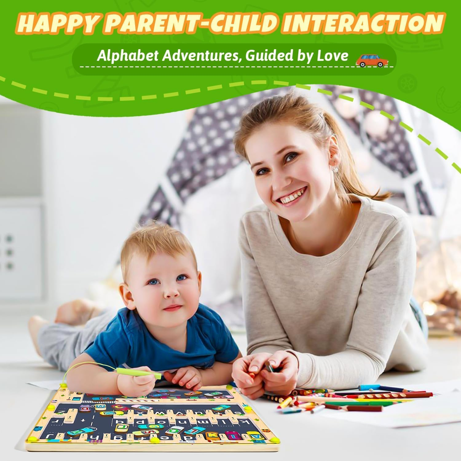 Ssnddm Magnetic Alphabet Maze Letter Puzzle - Montessori Alphabet Parking Maze for Toddlers Ages 3-5, Travel-Friendly Sensory Board for Boys & Girls, Educational Birthday Gifts Preschool Kids image number 5