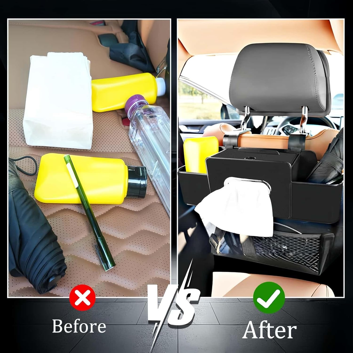 Car Backseat Organiser with Cup Holders & Storage Hooks, Holds Phones, Drinks, Snacks & Bags, Compatible with Most Vehicles image number 4
