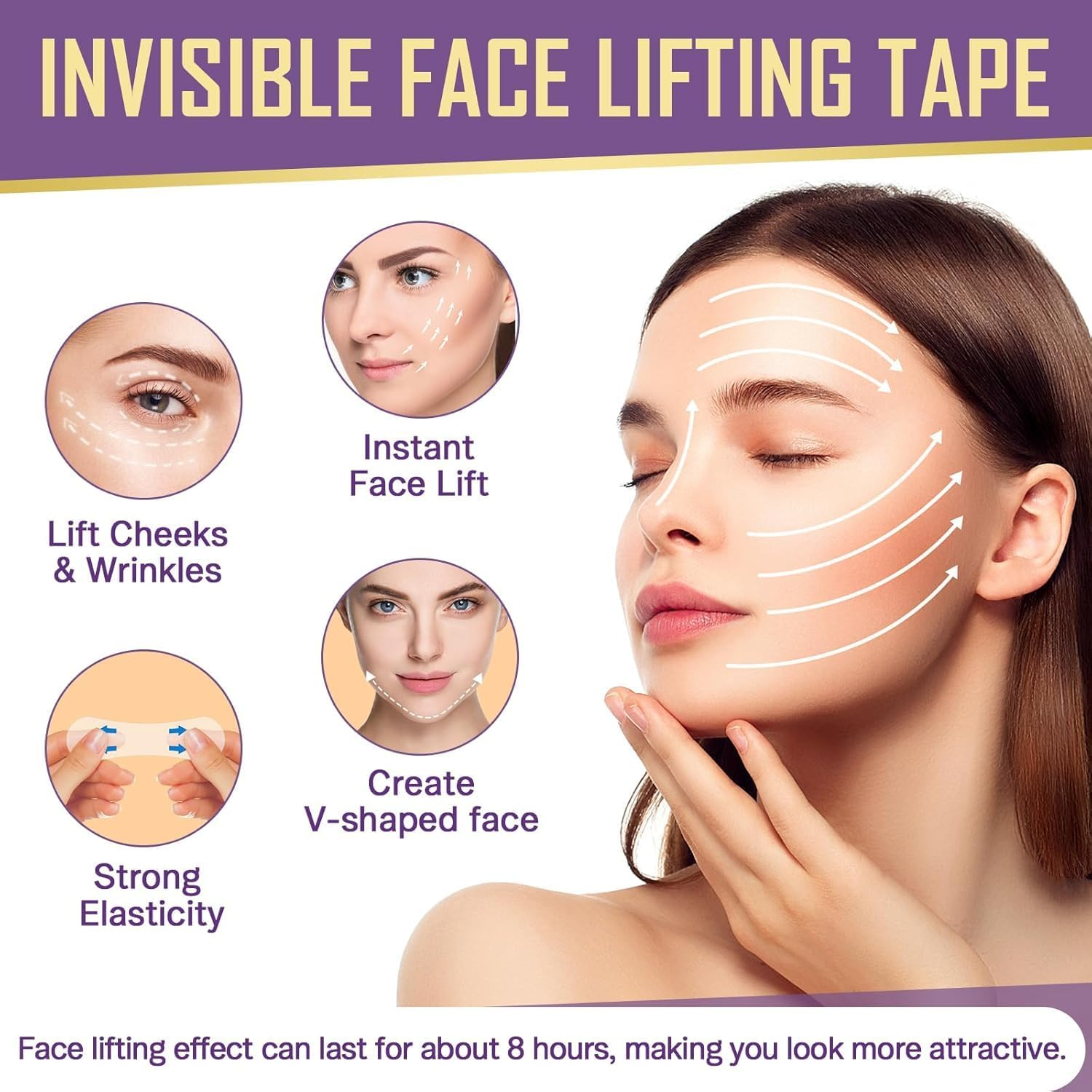 120 PCS Face Lift Tape Invisible,Face Skin Tape for Wrinkles Overnight,Neck & Forehead Wrinkle Patches,Instant Face Lift & Shape V Face, Hide Wrinkles & Double Chin image number 4