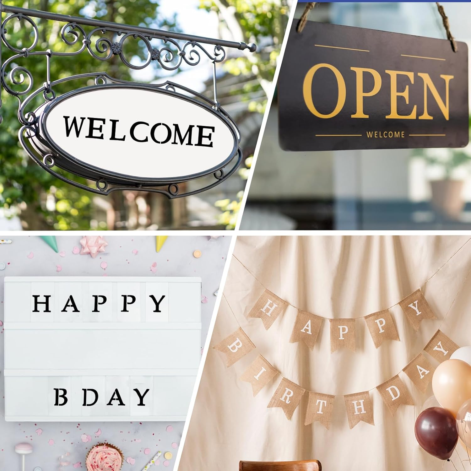 YUXIANLB 65 Pcs 1 Inch White Alphabet Letter Stencils Plastic Letter Number Symbol Interlocking Drawing Template Kit for Painting on Wood Wall Fabric Rock Signage Door Porch DIY Art Projects