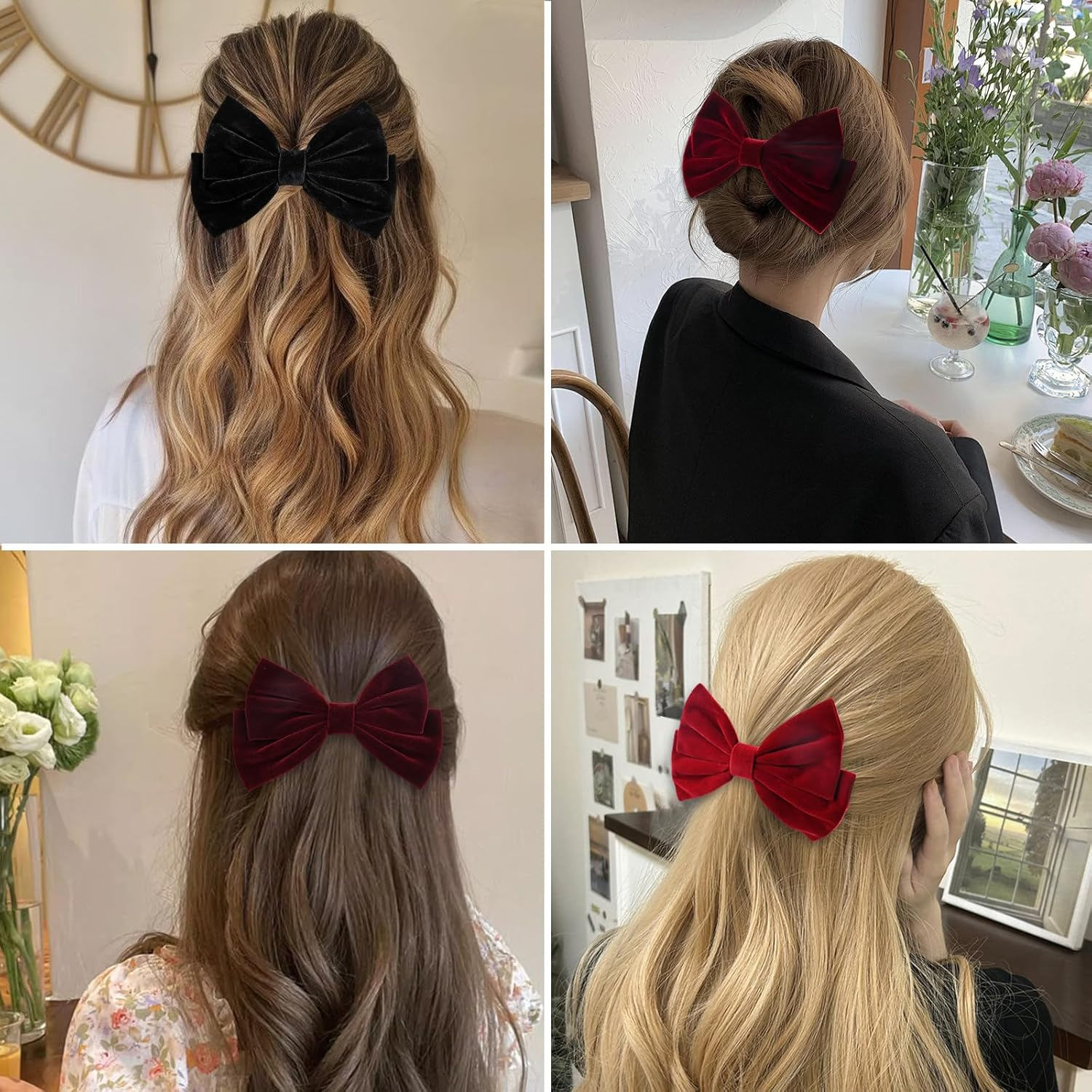 3 Pieces Velvet Bow Hair Clips, Vintage Hair Bows Barrettes Solid Color, Velvet Ribbon Bowknot French Barrettes Hair Accessorieshair Styling Clips for Girls Women (Red, Burgundy, Black) image number 5