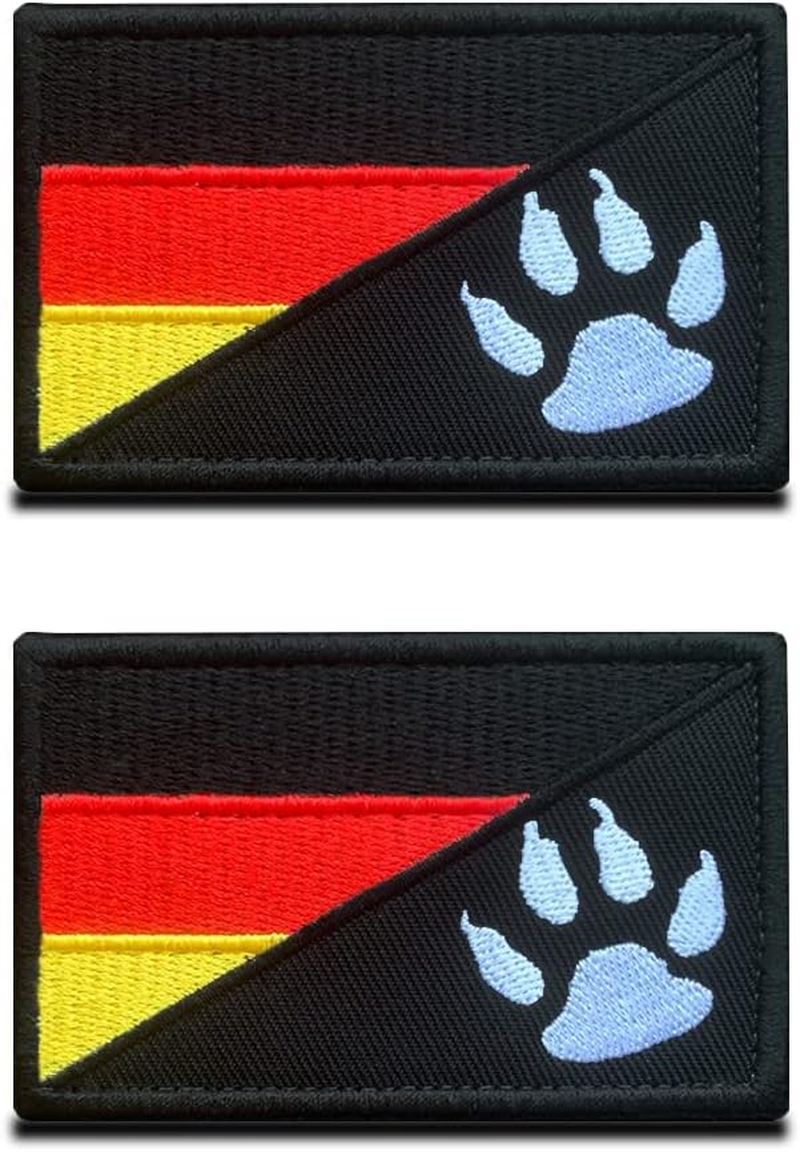 Pack of 2 Tactical Black Germany Flag with Dog Tracker, Dog Paw, Army Dogs, Police Dogs, Patriot Dogs, Dog Patch Closure, Dog Patch for Dogs Harness Vest Clothing