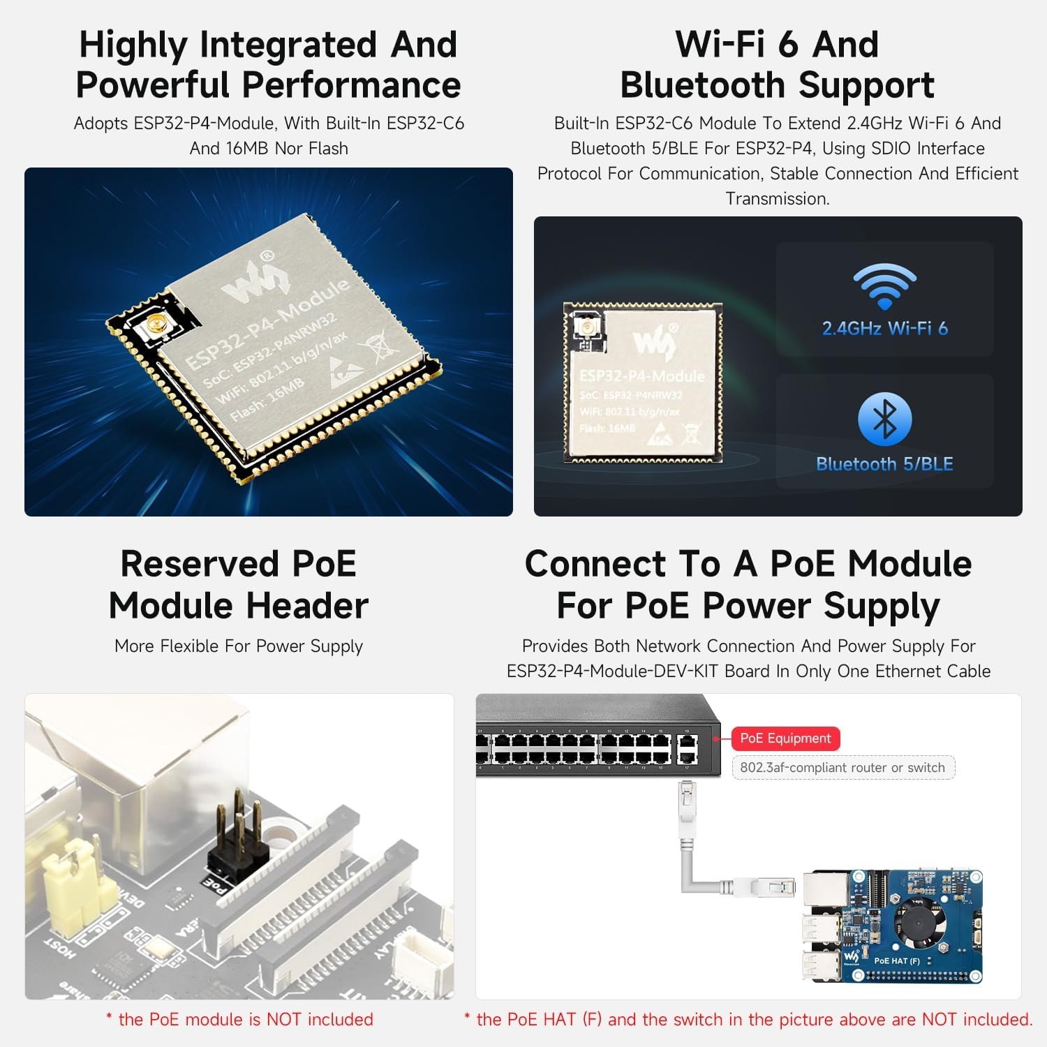 Waveshare Esp32-P4-Module-Dev-Kit-A, Esp32-P4-Module High-Performance Development Board, Based on ESP32-P4 & ESP32-C6, Supports Wi-F 6 & BT 5/BLE, with Speaker & Rpi Camera (B) image number 6