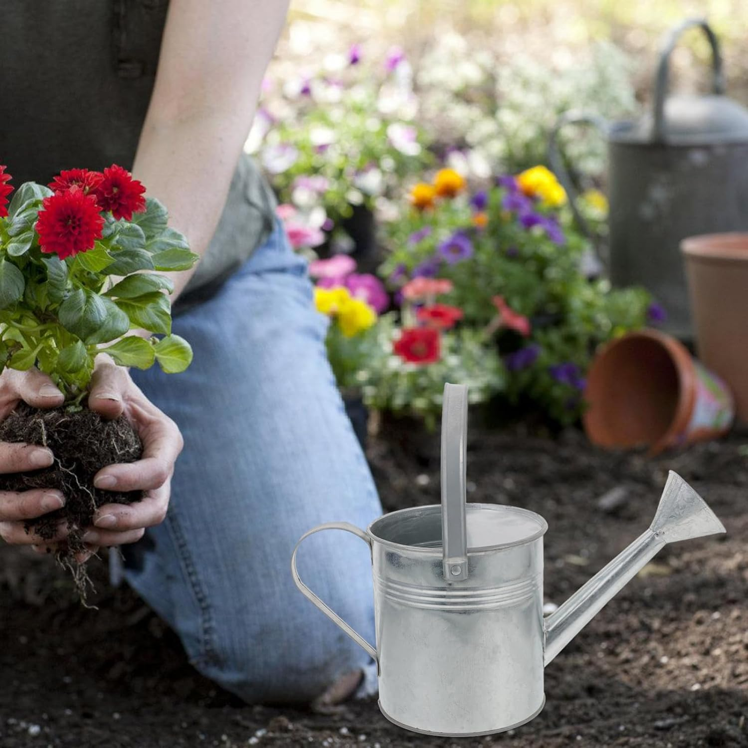 2Pcs Iron Small Kettle Watering Can for Garden Plants Outdoor Bonsai Indoor Flowering image number 2
