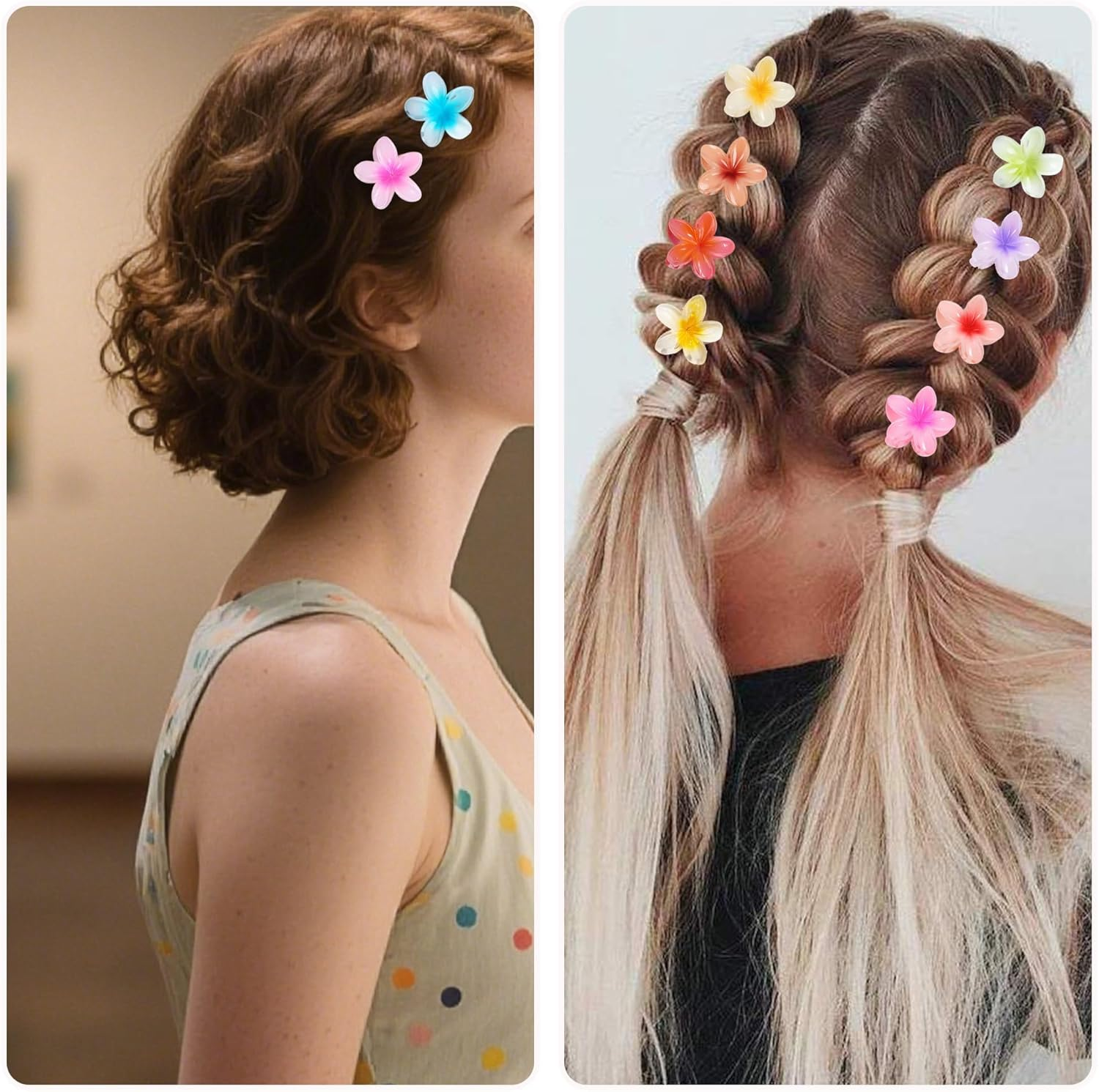 Pack of 15 Flower Hair Clips, Flower Hair Clips, Hawaiian Hair Clip Flower, 4 Cm Small Plumeria Flower Claw, Thin, Thick, Curly Hair for Women, Non-Slip Hibiscus Hair Clips, Hair Accessory image number 1