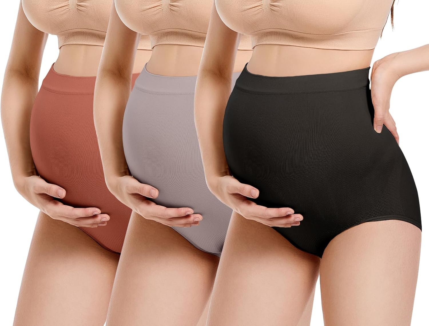 KEOYA Women&rsquo;S Maternity Underwear High Waisted Shapewear Seamless Boy Short Underwear for Pregnancy Belly Support 3 Pieces