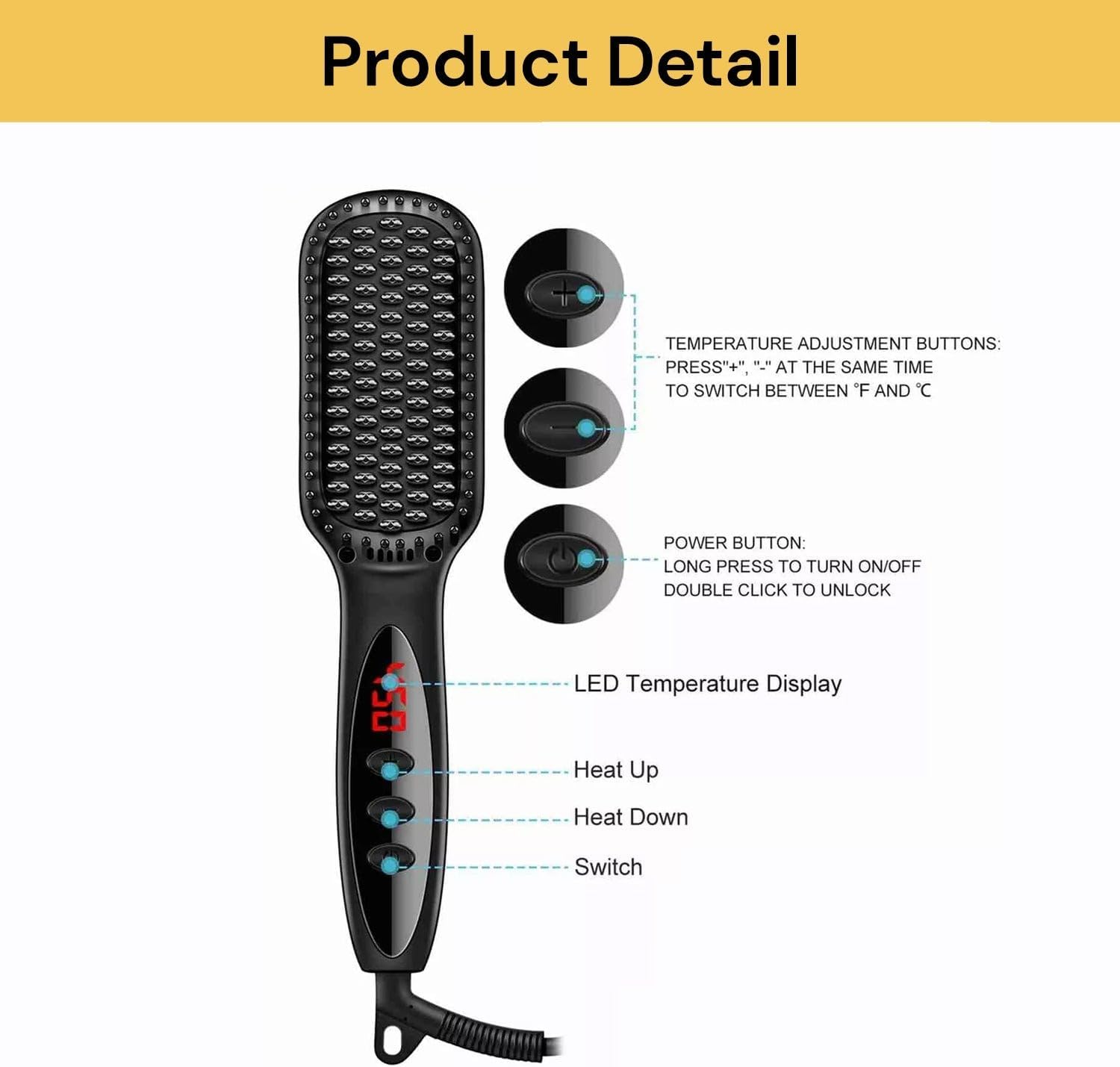 Spendeal Hair Straightener Brush Ceramic Heating, 3 in 1 Ionic Straightener with Built-In Comb, Auto Temperature Lock and Auto-Off Function, Anti-Scald, Hair Straightening That Reduces Styling Time