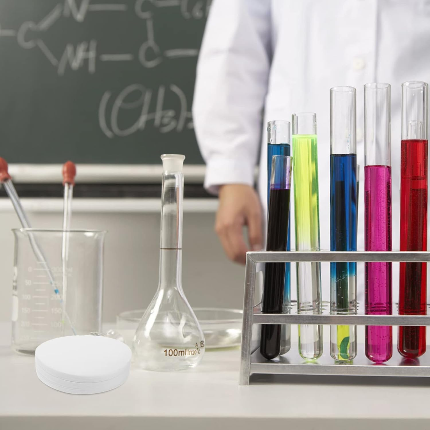 ULTECHNOVO Qualitative Filter Paper 9Cm, 100Pcs Lab Standard Medium Flow Rate Filter Paper Circles for Chemistry, General Filtration image number 1