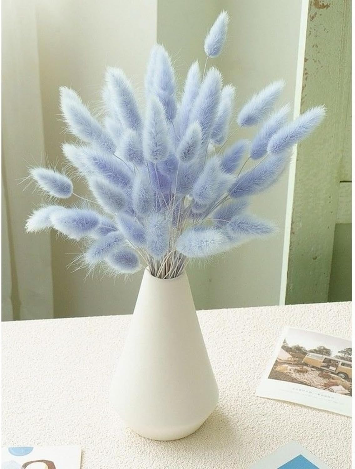 120 PCS Blue Dried Pampas Grass Decor, 17-Inch Pompas Floral, Dry Flowers for Decoration, Pampas Grass in Bulk Tall, Blue Bunny Tails Dried Flowers for Boho Wedding Decor image number 2