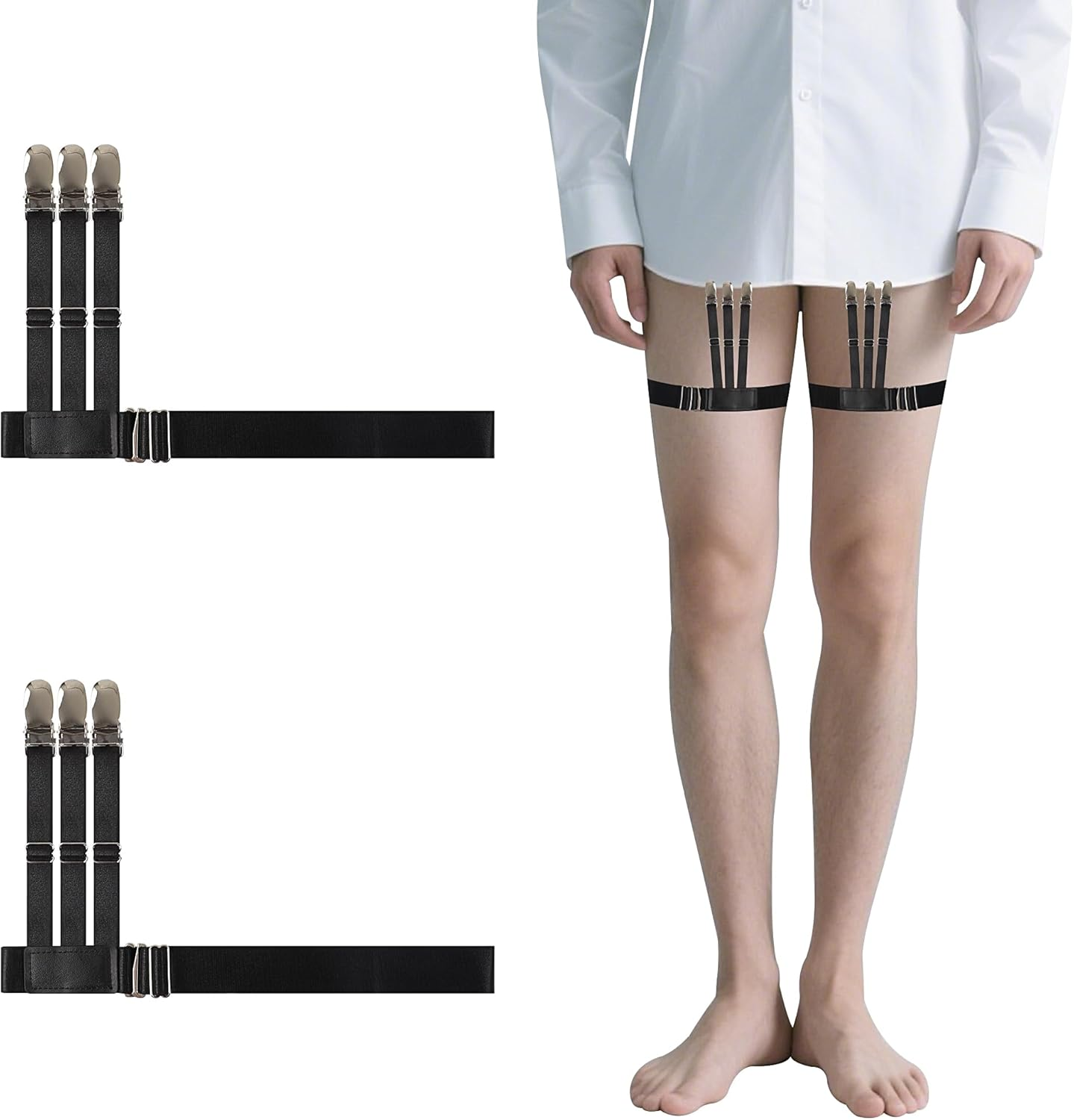 JUNART 2Pcs Men'S Elastic Shirt Garters Feature Non-Slip Duckbill Clips and Adjustable Straps, for Formalwear, Workwear and Suit Combinations image number 4