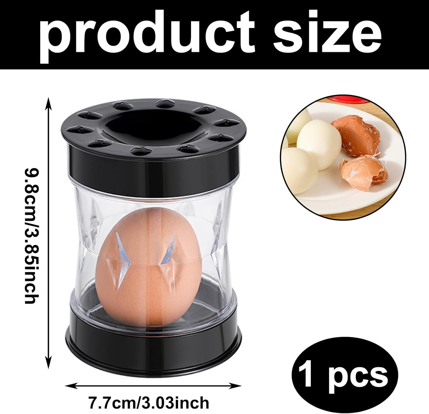 Egg Peeler for Hard Boiled Eggs, Egg Shell Remover Tool, Egg Shell Remover,Boiled Egg Peeler with Compact Design, Egg Opener and Cutter for Kitchen Use (Black image number 4