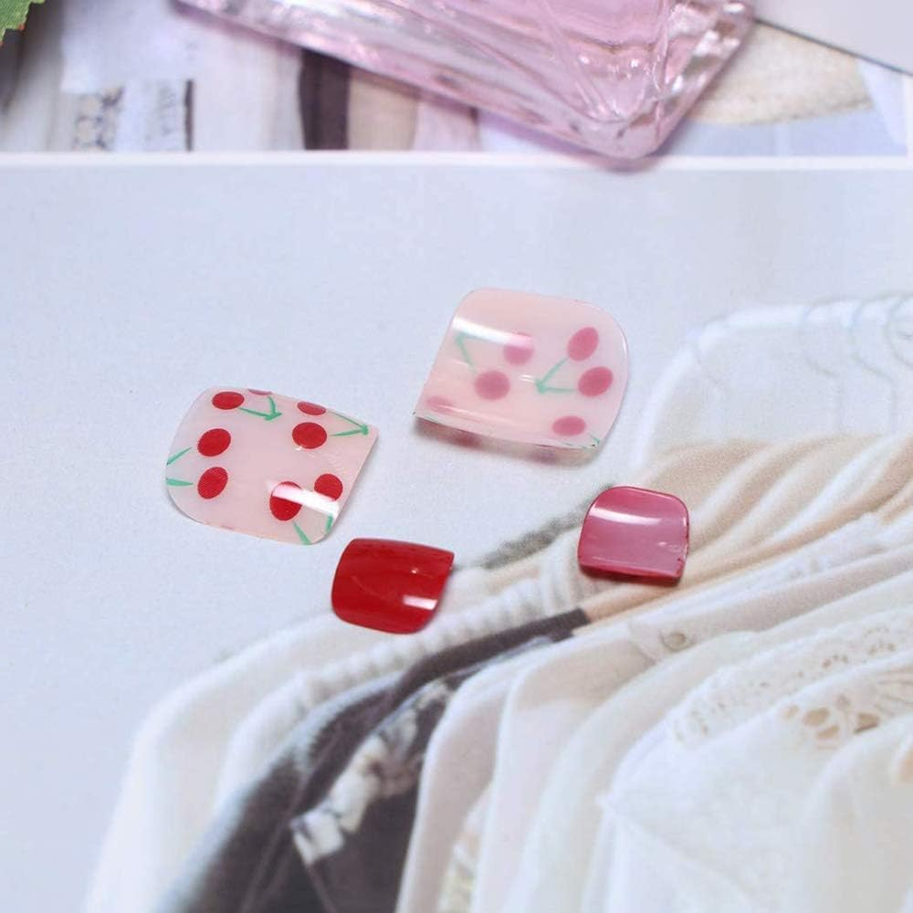 24 Pcs Foot Nails False Nail for Toe Chic Exquisite Bridal Cherry Patch Manicure Tool image number 2