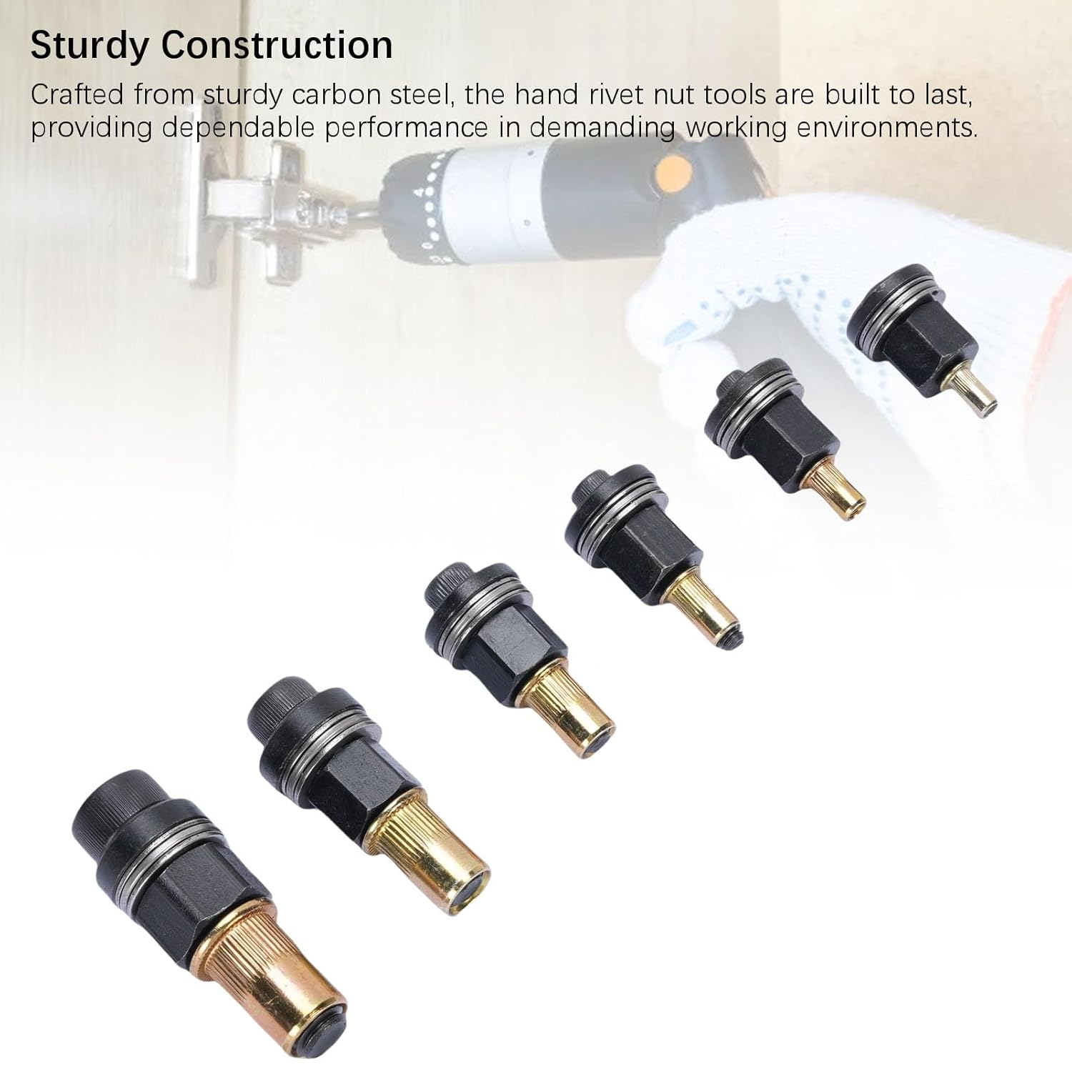 Cryfokt 6 Pcs Rivet Nut Tool Kit, M3 M4 M5 M6 M8 M10 Carbon Steel Rivnut Tool Set, Riveter Rivnut, Hand Rivet Nut Gun Head for Narrow Space Furniture Industrial image number 2