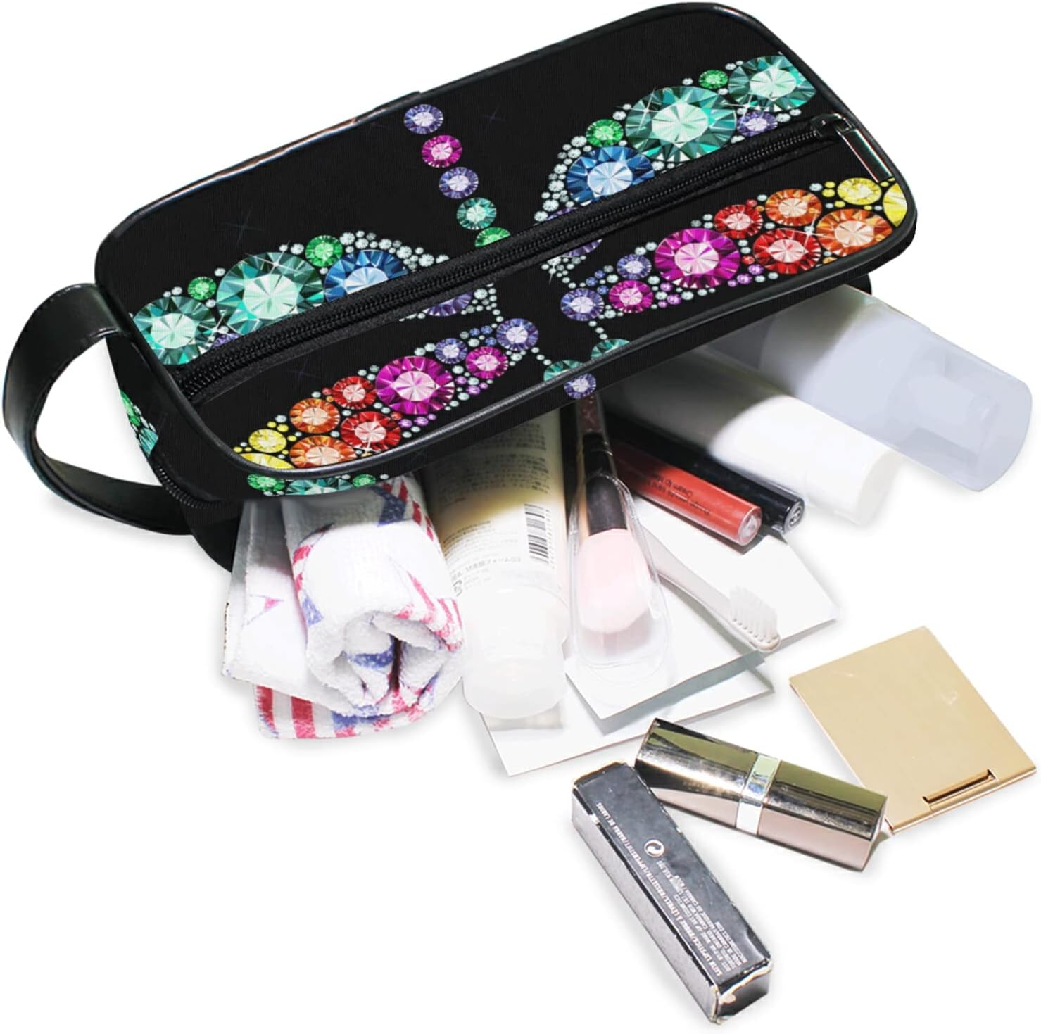 Toiletry Bag Unisex Cosmetic Bag Dragonfly Travel Organizer PU Leather Travel Cosmetic Case, Dragonfly, One Size - Dragonfly image number 3