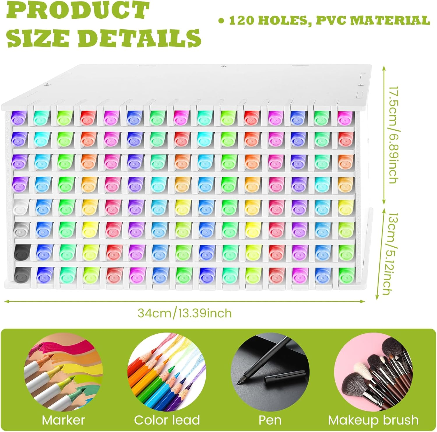 DJAPWPX Art Marker Storage Rack, 120 Slots Marker Organizer Rack, Minimalist Marker Holder Organizer, Dustproof Marker Organizer, Art Marker Holder for Markers Pens Makeup Brushes image number 2