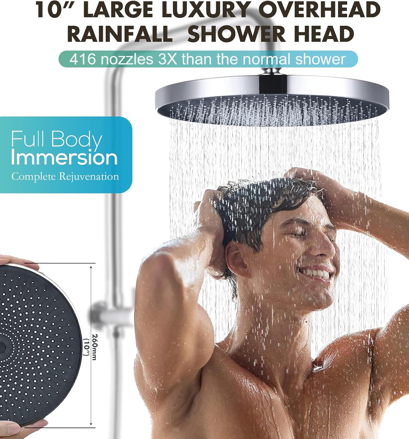Upgraded 10'' Rain Shower Head Set 2-In-1 Shower Rail Wall Mounted with 5" Handheld Shower Head, Brass Construction Luxury Hotel Bathroom Shower Set image number 5