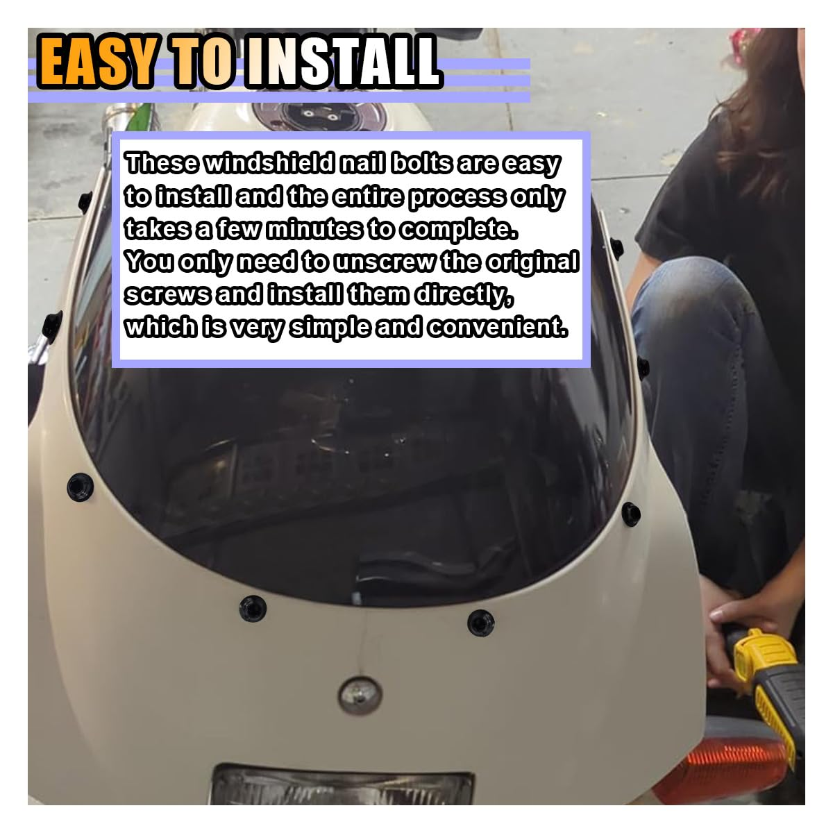 10 PCS Motorcycle Windshield Bolts Kit, Aluminum Body Mounting Screws Set, Universal Fairing Well Nuts Fastener Screw for Motorcycle Windshield and Body Panels (Black) image number 5