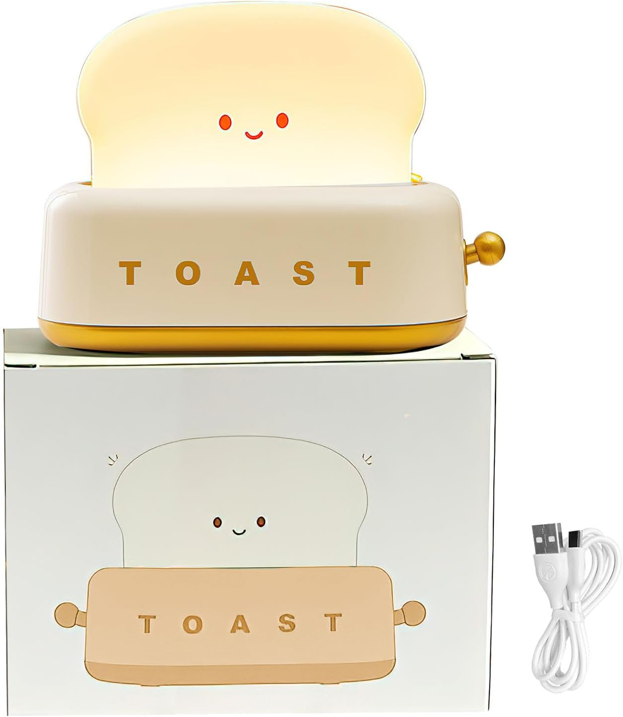 VOSSOT Toast Children'S Night Light, Kawaii LED Night Light with Timer, Baby Room LED Bedside Lamp, USB Rechargeable Baby Night Light, Nursing Light, Smile, Bread, Toast Night Lamp for Teen Girl Boy