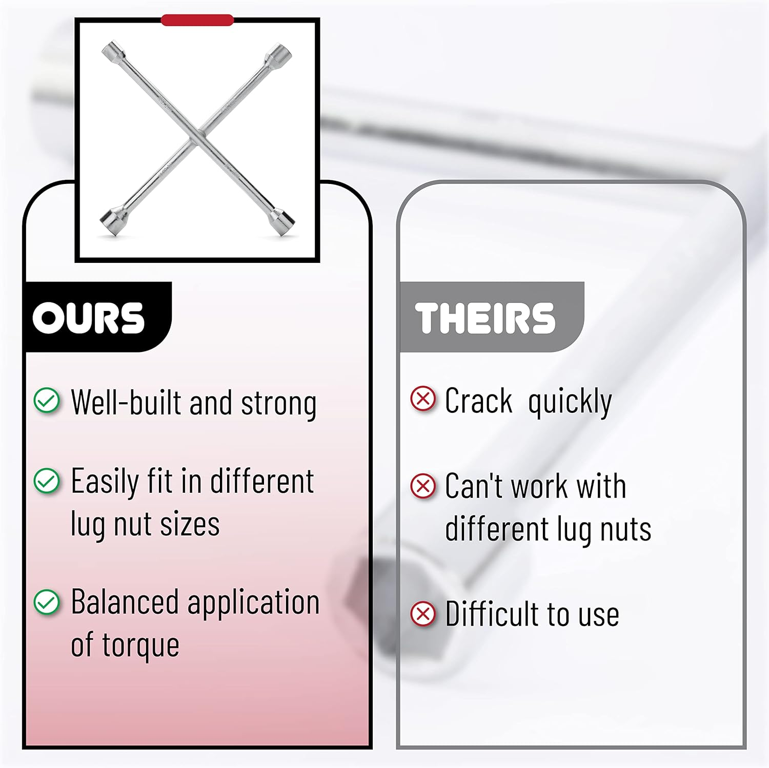 Bates- Lug Wrench, 14 Inch, Tire Iron, Lug Nut Wrench, 4 Way Lug Wrench, Lug Wrench 4 Way, Tire Iron Lug Wrench, Tire Wrench, Car Cross Wrench, 4 Star Lug Wrench, Tire Irons - Silver image number 6