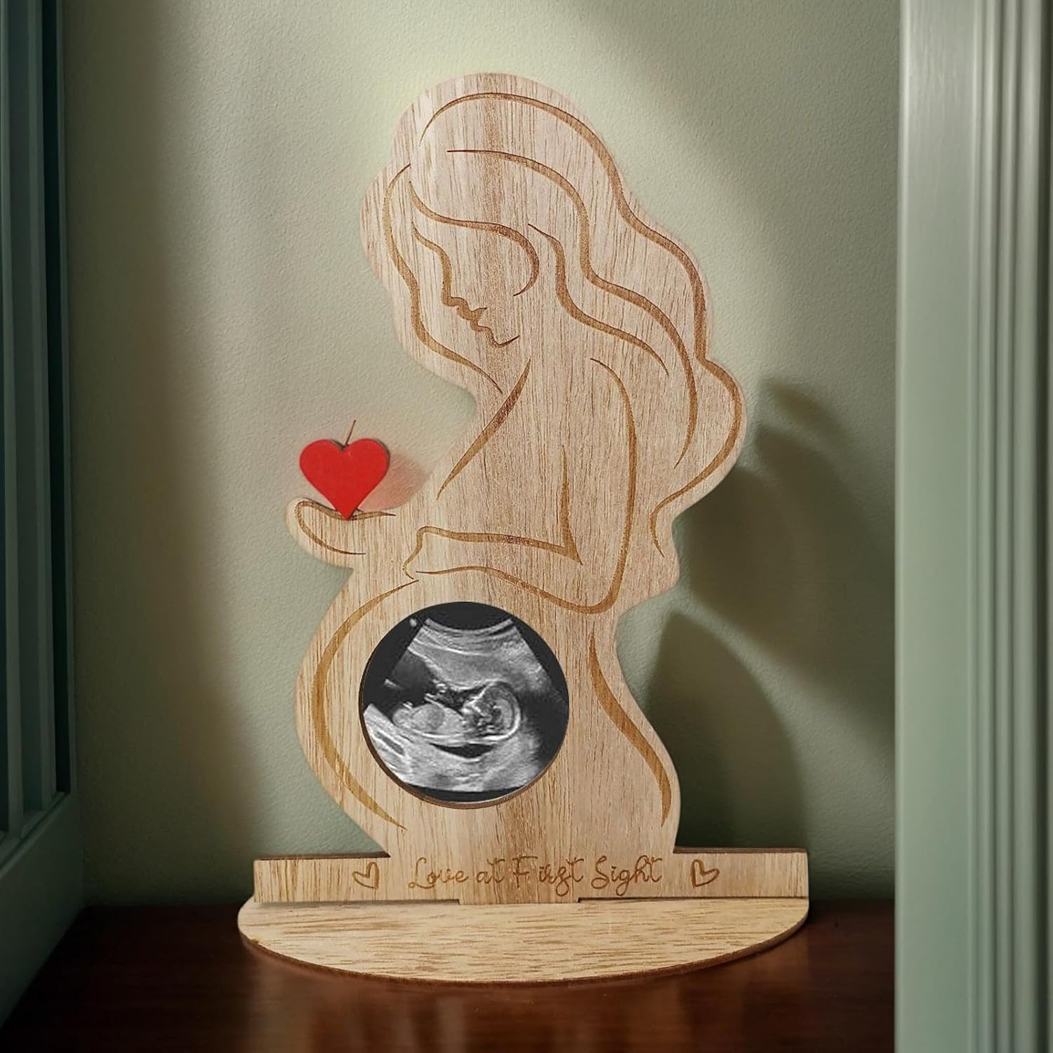 Ultrasound Frame, Pregnancy Photo Holder, Wooden Keepsake Display, Announcement Present, for Bedroom Living Room Tabletop Decor, 8.07 X 5.71 X 2.44 Inches, Natural, 1 Piece image number 3