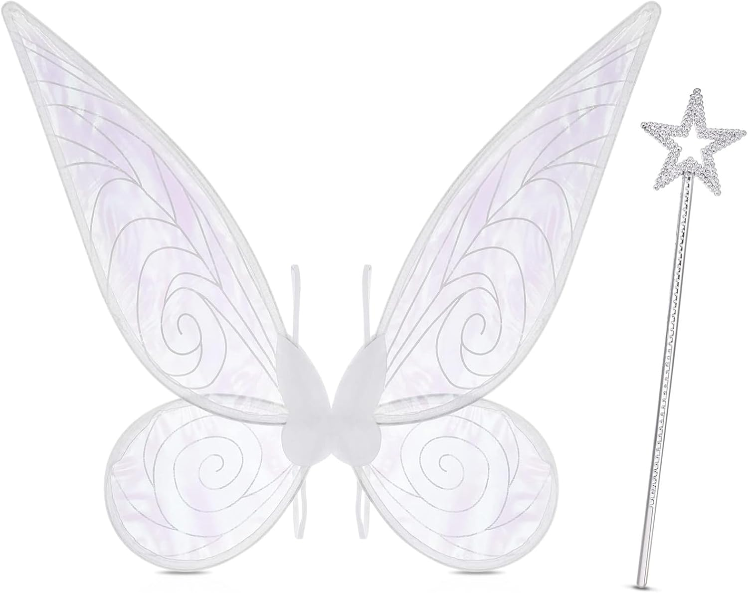 White Fairy Wings, Butterfly Wings White Fairy Wings with Elastic Shoulder Straps for Costume, Halloween Sparkle Angel Wings Party Dress up & Pretend Play Fancy Dress Set