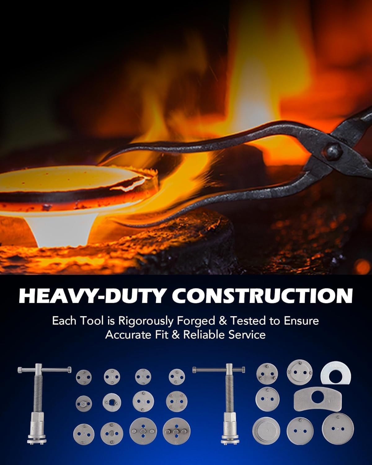 24Pcs Heavy Duty Disc Brake Piston Caliper Compressor Rewind Tool Set and Wind Back Tool Kit for Brake Pad Replacement Reset, Fits Most American, European, Japanese Autos Black image number 1