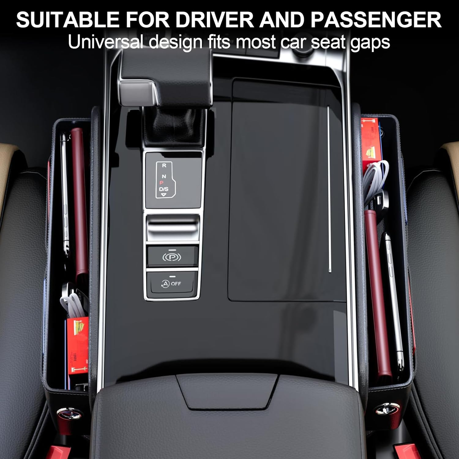 Car Seat Gap Filler, 2 Pack Universal Organizer Front Seat Leather Accessories Essentials for SUV Truck, Adjustable Universal Fit (Black) image number 6