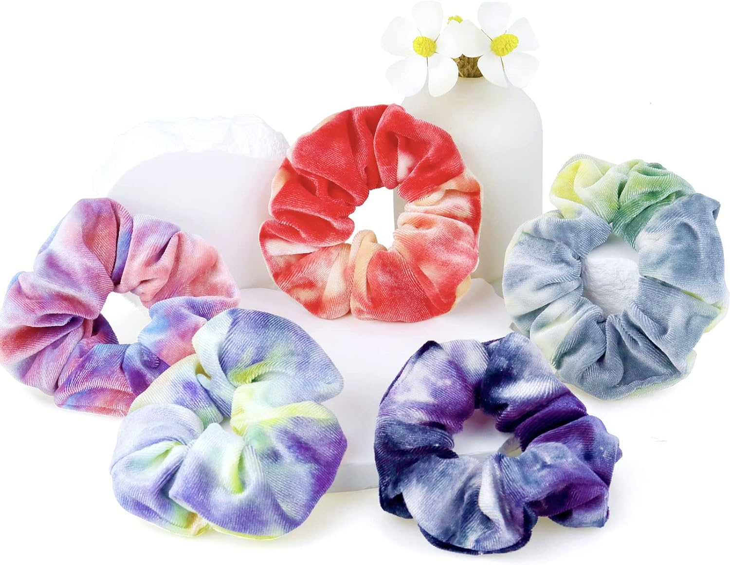 Kavya Scrunchies Velvet Soft Hair Bobbles Girls Elastic Hair Scrunchie Pack of 12 Hair Bands Hair Accessories Women and Girls (Tie-Dye)