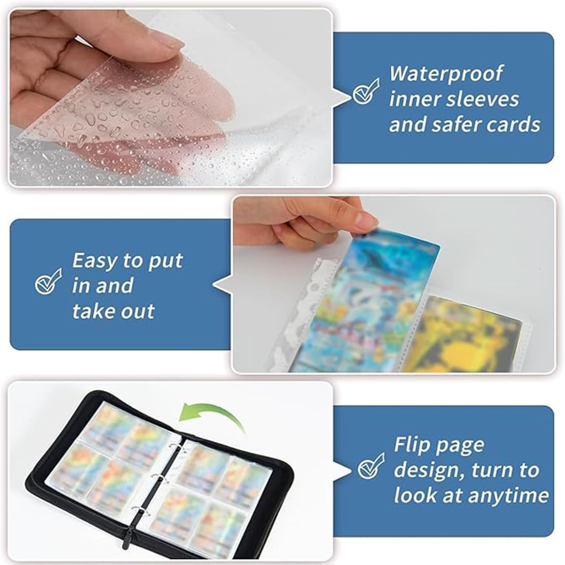 Soccer Card Binder, 400 Pockets Game Card Collection Album Book, Portable Soccer Cards Holder Trading Cards Binder Collector Album with 50 Removable Sheets for Boys Girls image number 3