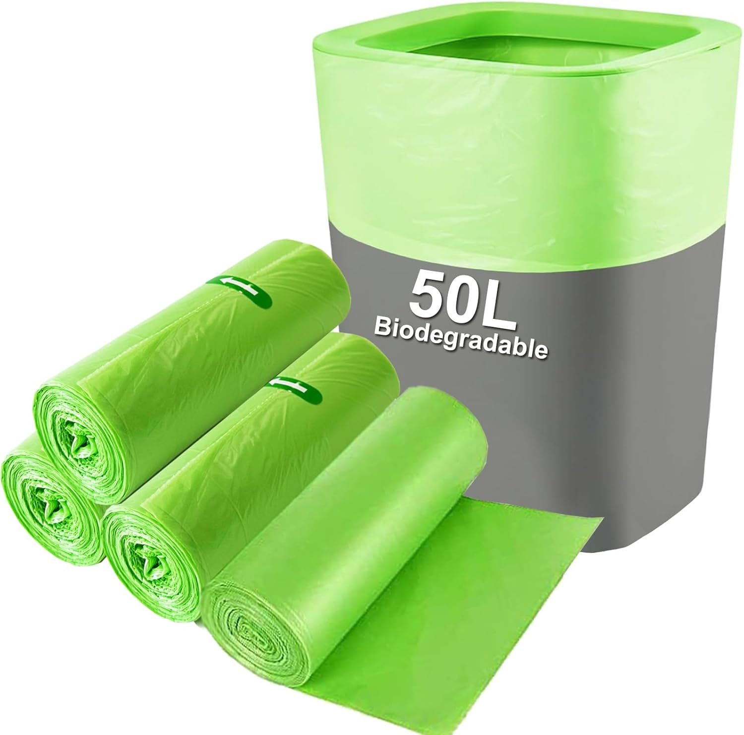 Biodegradable Bin Bags Liner 120 Counts, 10L Food Waste Bags Trash Bags Small, 10 Litre Compostable Compost Caddy Liners, Recycled Degradable Rubbish Garbage Bags for Kitchen Office, Green, 45 X 50Cm