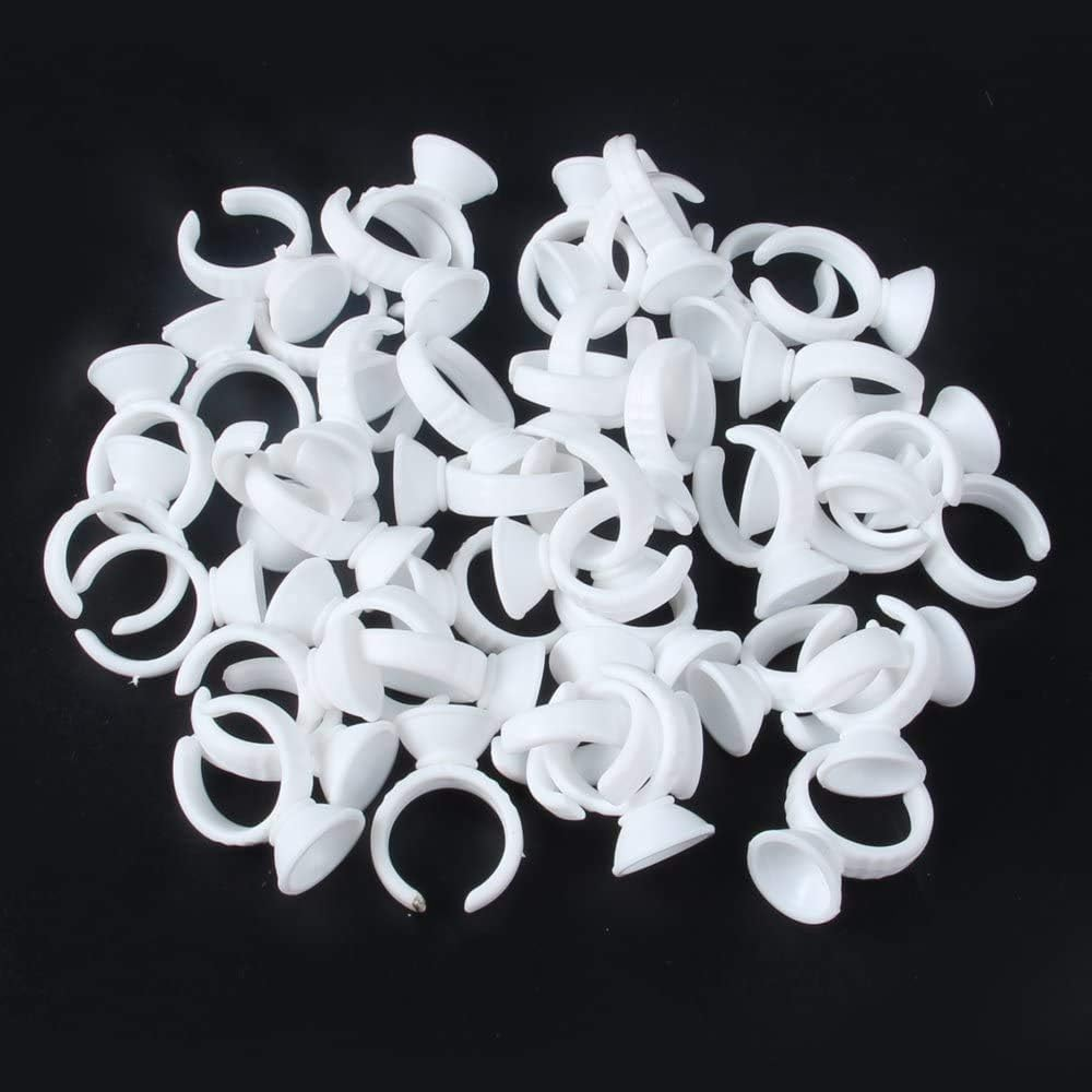100PCS Disposable Plastic Tattoo Pigment Rings, Nail Art Eyelash Extension Glue Rings Cups Holder