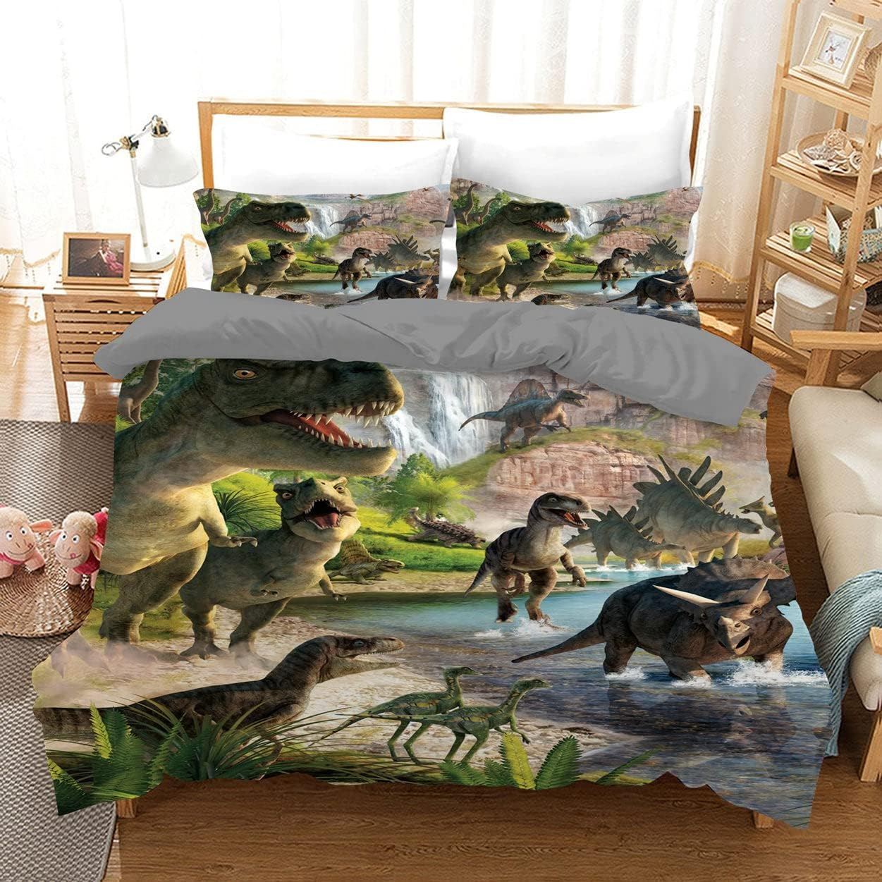 Dinosaurs World Quilt Doona Duvet Cover Set Single Double Queen Size Available Double, 2 Pillow Cases