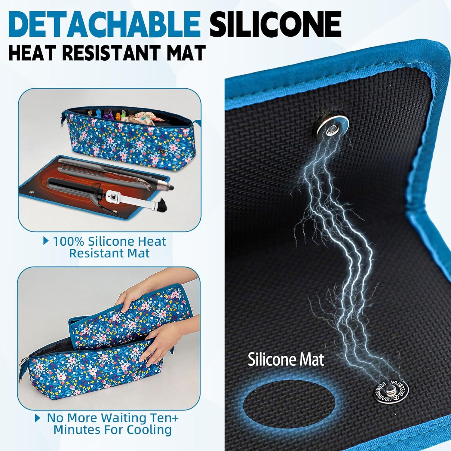 Hair Tools Travel Bag with Removable Heat Resistant Mat,2-In-1 Hair Accessories Organizer Bag for Travel，Portable Travel Carrying Bag for Hot Tools, Flat Irons, Straighteners, Curling Iron,Hair Dryer image number 1