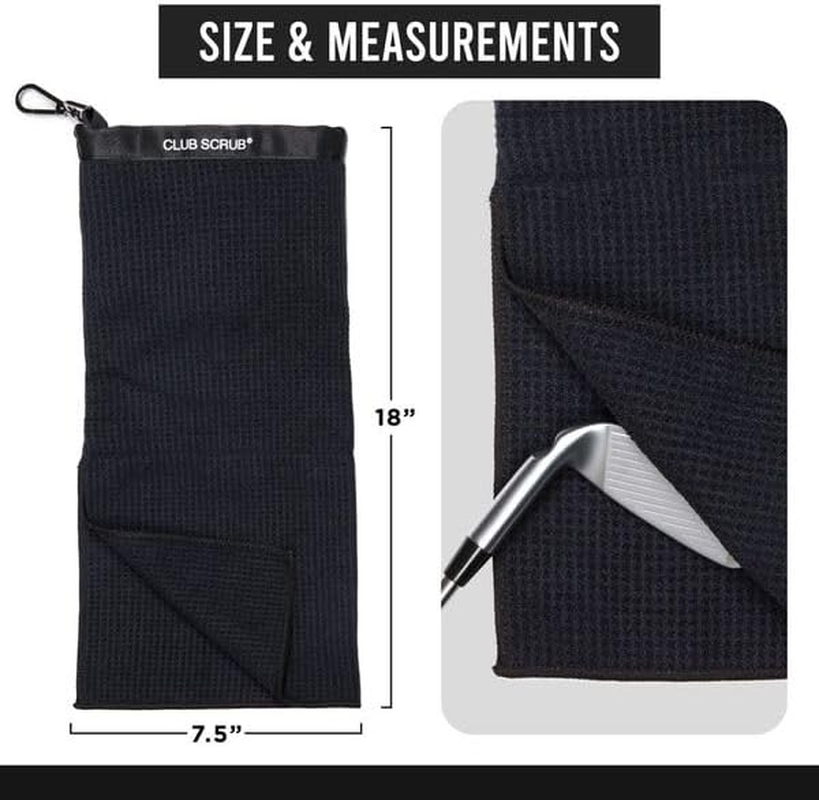 Club Scrub Golf Club and Ball Cleaning Towel Pro, Waffle-Weave Microfiber, Black
