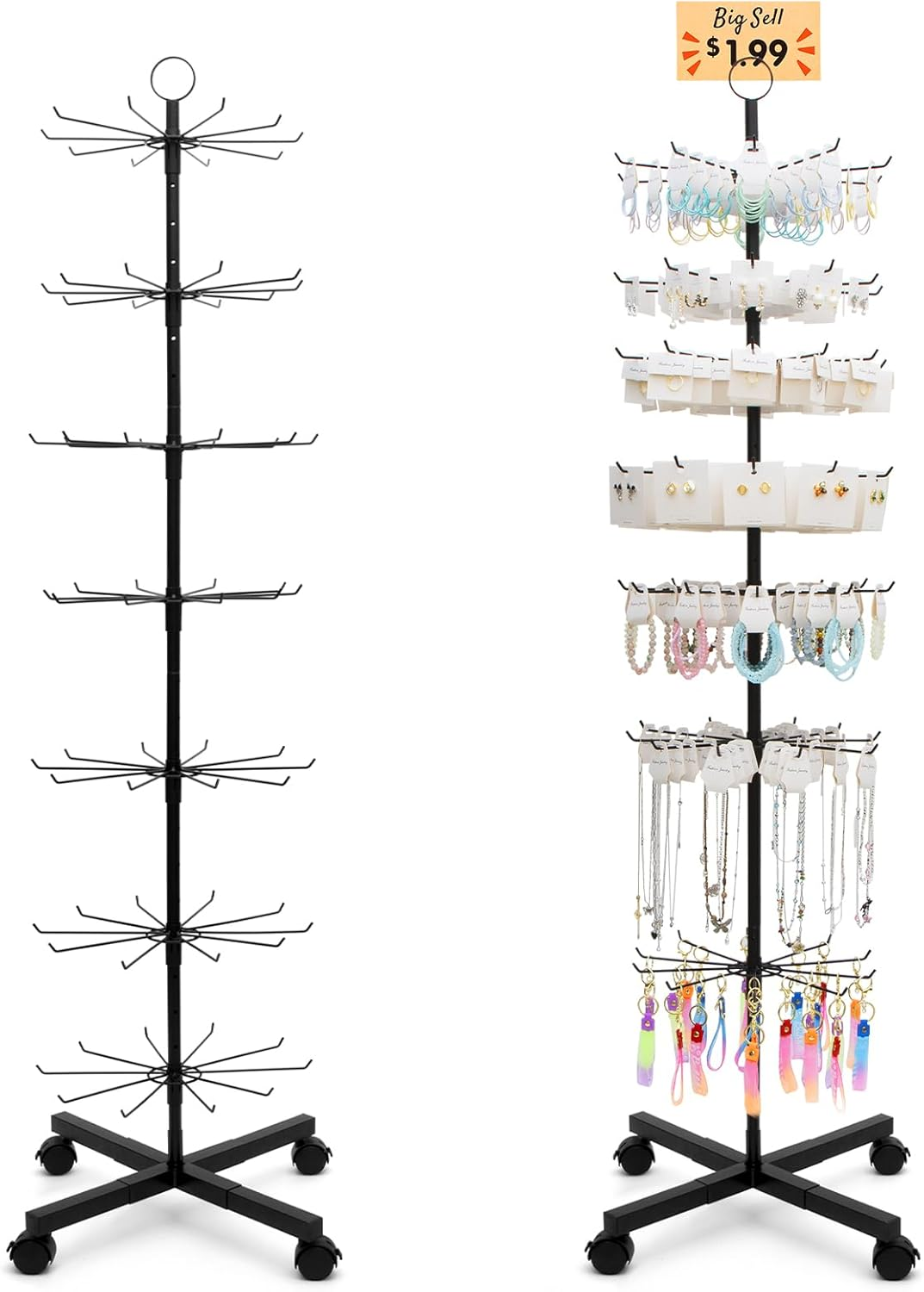ANBOXIT Retail Display Stand 7 Tier Rotating Display Rack for Keychains Jewelry Vendor Events and Stores Movable and Adjustable - Black