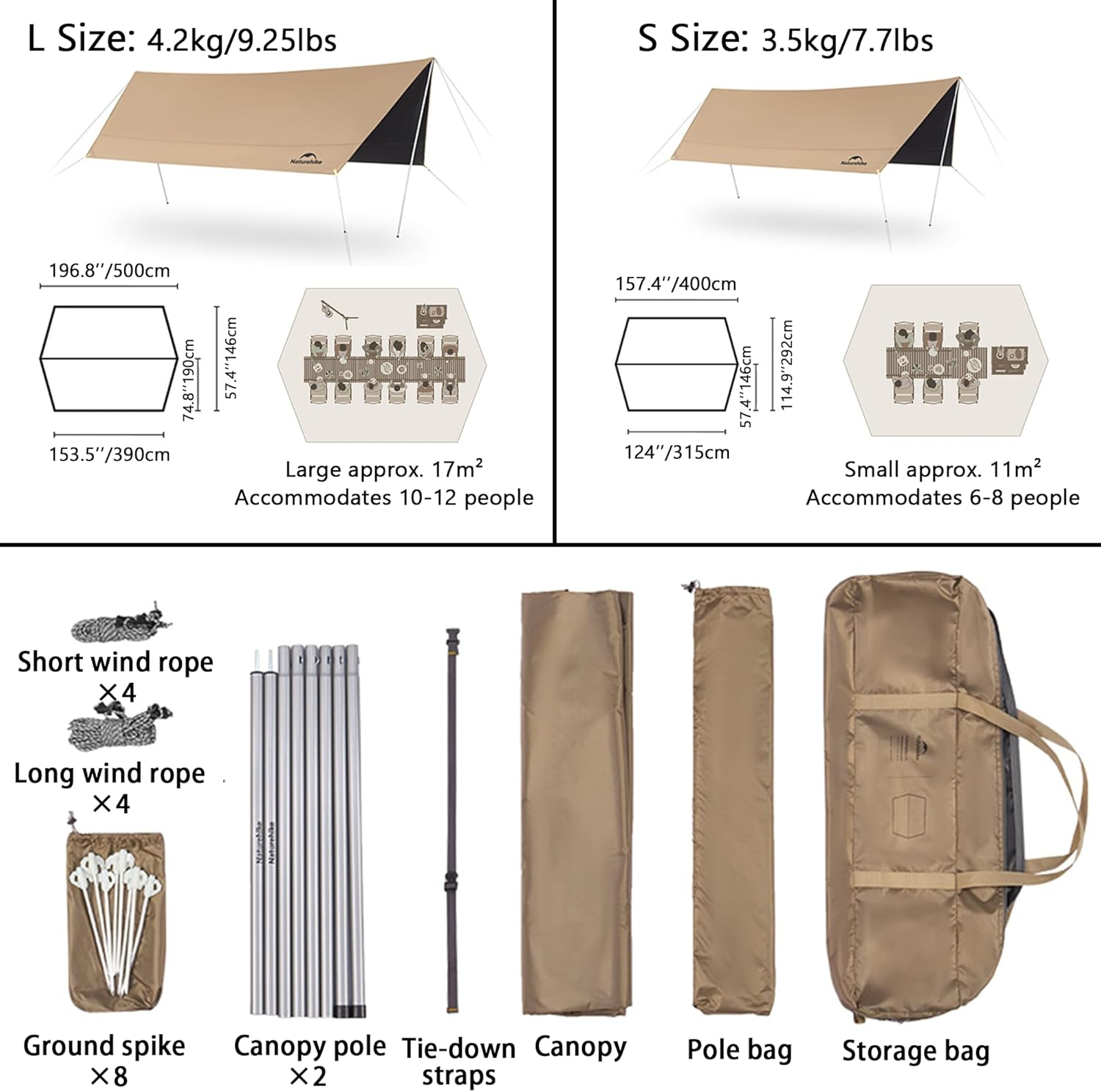 Windhike Naturehike 18000MM+ Waterproof Camping Tent Tarp, Outdoor Rain Shelter & Windproof Camping Canopy, UV Protection UPF2000+ Shelter for Camping, Hiking,Backpacking, Heat Blocking（S） image number 3