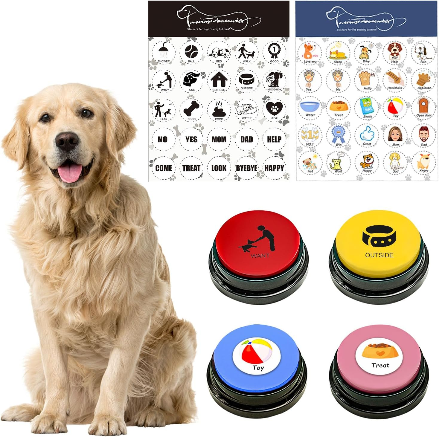 BUYVIKAY Set of 4-Colour Dog Button, Buzzer with Recording Function, Dogs, Pet Training, Dog Button for Communication, 30-Second Voice Recording Button