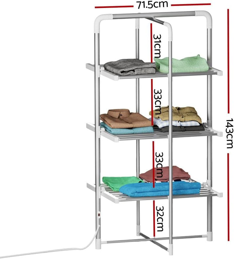 Devanti Heated Towel Rail, Aluminum Electric Towels Rack Warmer Clothes Rails Airer Drying Racks Bathroom Holder Foldable Free Standing Clothe Heater Dryer, 300W 3 Min Warm 40-55&deg;C 30 Rods Silver image number 3