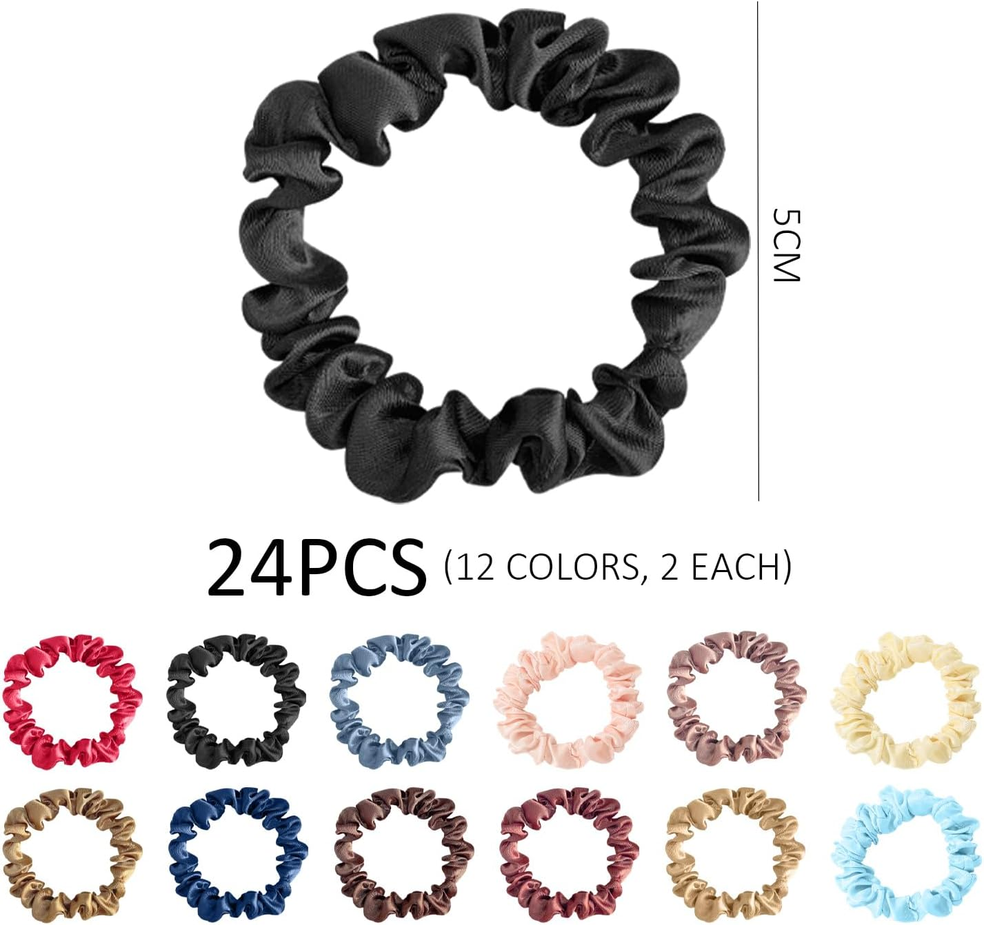 24 Pieces Hair Elastics, Silk Hair Elastics, Satin Hair Elastics, Hair Elastics for Women, Silk Hair Elastics for Women, Mini Hair Elastics image number 1