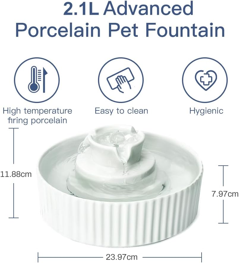 Vindox Drinking Fountain for Cats, Ceramic, Cat Fountain Ceramic (White)